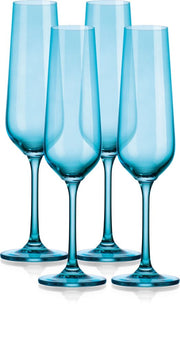 Set of Four Blue Crystal Straight Shape Stemmed Flute
