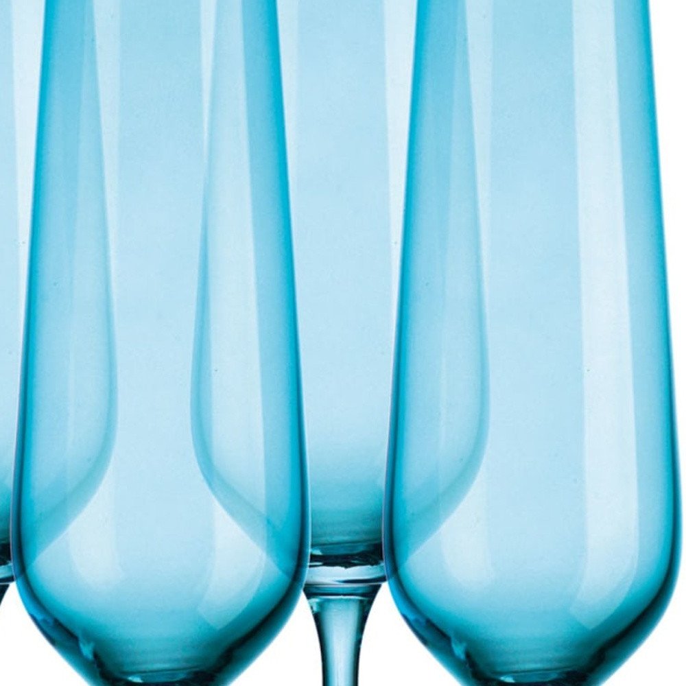 Set of Four Blue Crystal Straight Shape Stemmed Flute