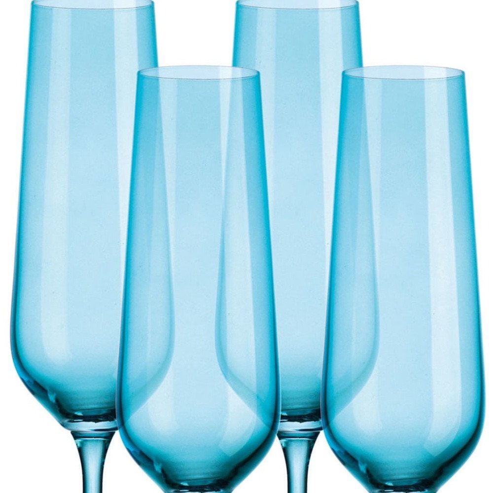 Set of Four Blue Crystal Straight Shape Stemmed Flute