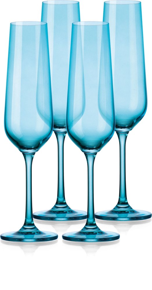 Set of Four Blue Lead Free Crystal Stemmed Flute