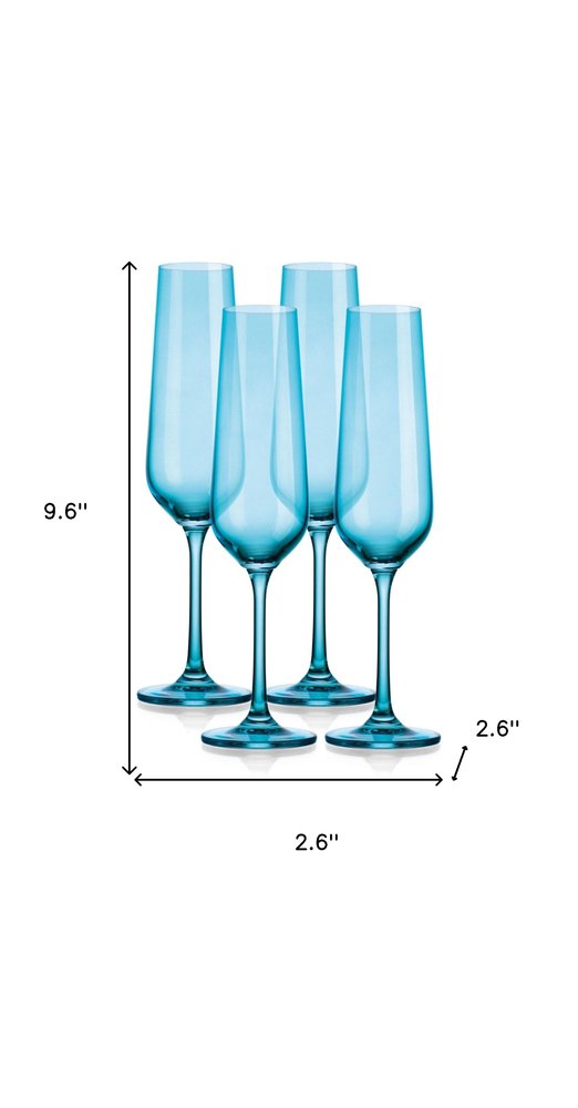 Set of Four Blue Lead Free Crystal Stemmed Flute