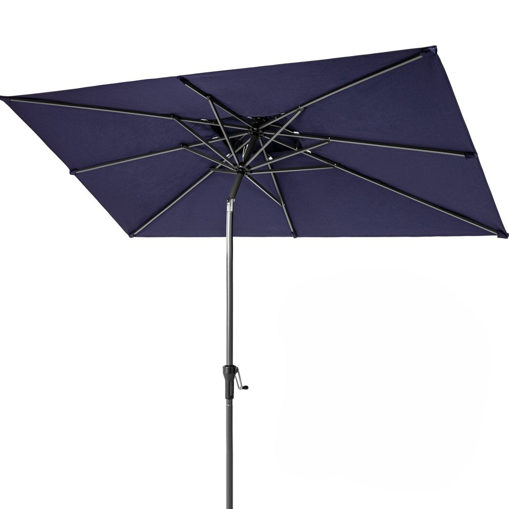 10' Navy Blue Polyester Rectangular Tilt Market Patio Umbrella