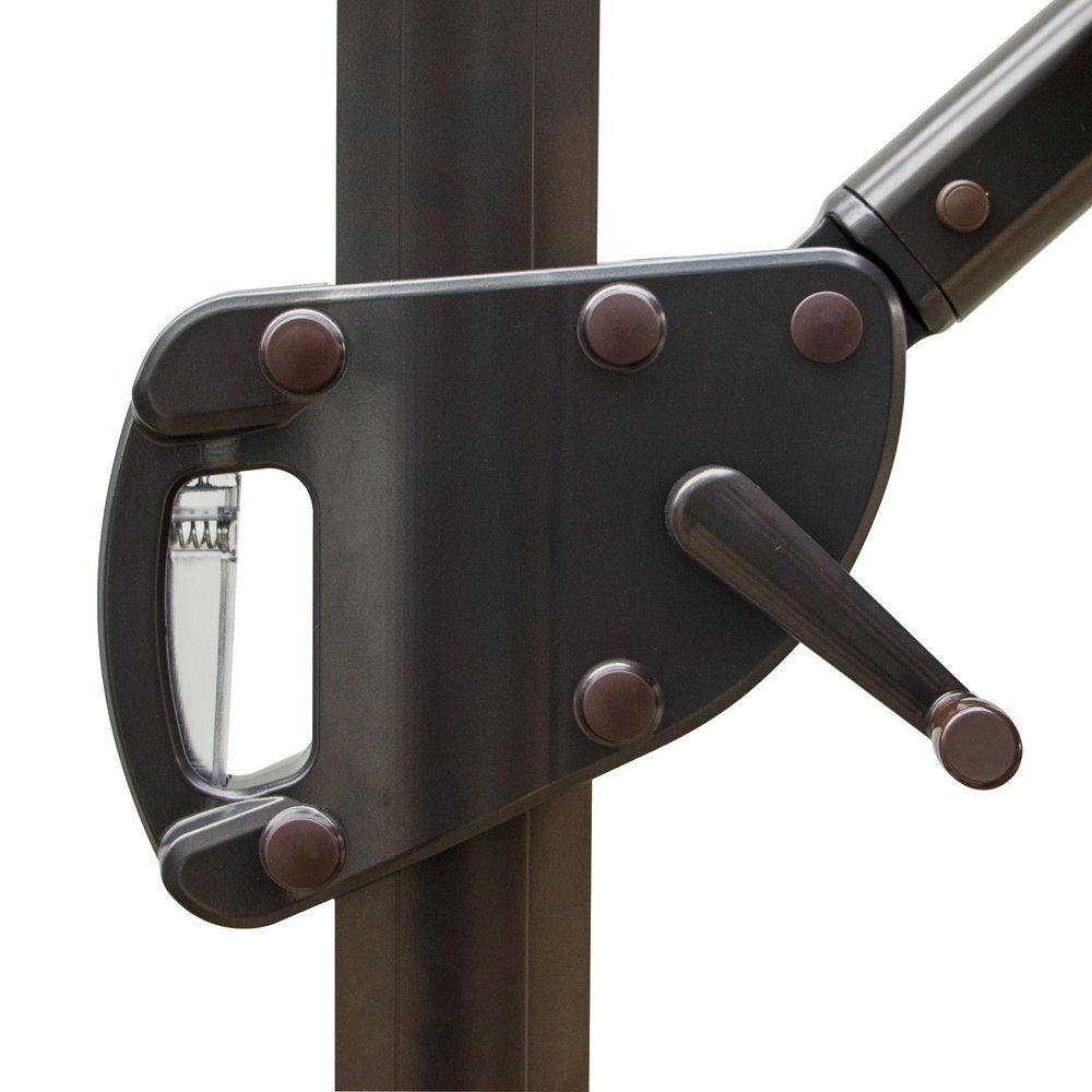 15" Tan Polyester Square Tilt Cantilever Patio Umbrella with Stand