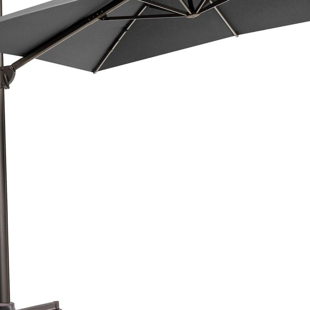 11' Gray Polyester Round Tilt Cantilever Patio Umbrella with Stand