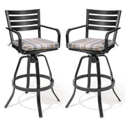 Set of Two 30" Black and Off White Aluminum Swivel Outdoor Bar Height Chairs