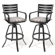 Set of Two 30" Black and Off White Aluminum Swivel Outdoor Bar Height Chairs