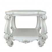 26" Antiqued White Manufactured Wood Square Scroll End Table With Shelf