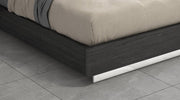Queen Dark Grey High Gloss Bed Frame with Faux Leather Headboard