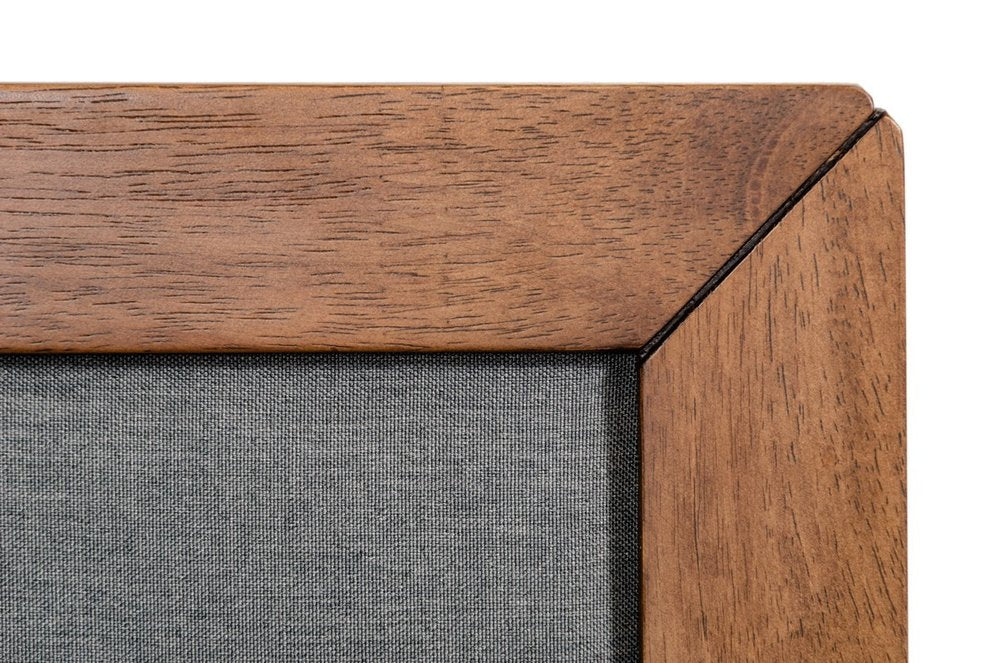 Gray and Brown Wood And Linen Queen Bed Frame