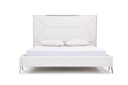 White Tufted Faux Leather Upholstered Queen Bed Frame
