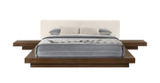 Walnut and White Wood And Faux Leather King Bed Frame With Attached Nightstands