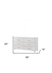 58" White Solid and Manufactured Wood Six Drawer Double Dresser