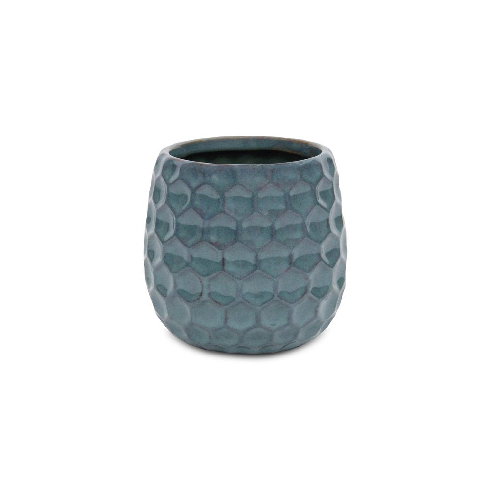 Blue Ceramic 15 Ounce Round Distressed Pot Planter