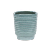 Celadon Ceramic 35 Ounce Striped Round Distressed Pot Planter