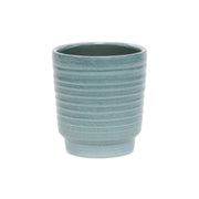 Celadon Ceramic 35 Ounce Striped Round Distressed Pot Planter