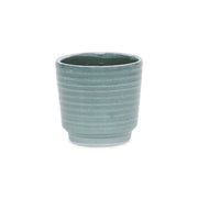 Green Ceramic 23 Ounce Striped Round Distressed Pot Planter