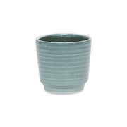 Green Ceramic 23 Ounce Striped Round Distressed Pot Planter