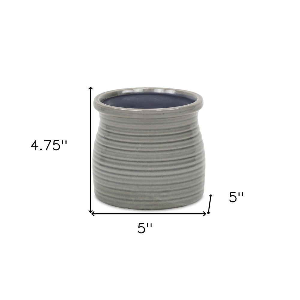 Gray Ceramic 51 Ounce Striped Round Distressed Pot Planter