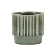 Green Ceramic 41 Ounce Striped Round Distressed Pot Planter