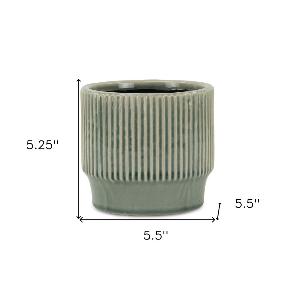 Green Ceramic 41 Ounce Striped Round Distressed Pot Planter