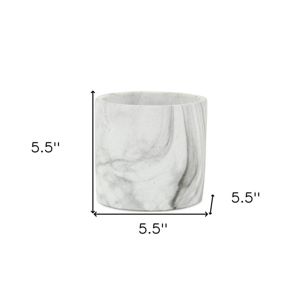 6" White and Gray Marbleized Ceramic Indoor Outdoor Round Pot Planter