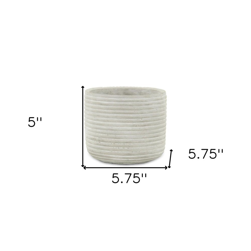 Light Gray Cement 39 Ounce Striped Round Distressed Pot Planter