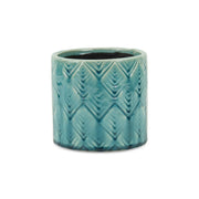 Turquoise Ceramic 22 Ounce Geometric Round Distressed Pot Planter