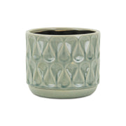 7" Green Geometric Ceramic Indoor Outdoor Round Pot Planter