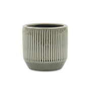 Gray Ceramic 17 Ounce Striped Round Distressed Pot Planter