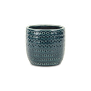 Teal Blue Ceramic 17 Ounce Dotted Round Distressed Pot Planter
