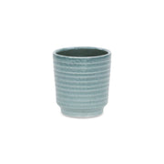 Green Ceramic 15 Ounce Striped Round Distressed Pot Planter