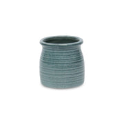 Green Ceramic 12 Ounce Striped Round Distressed Pot Planter
