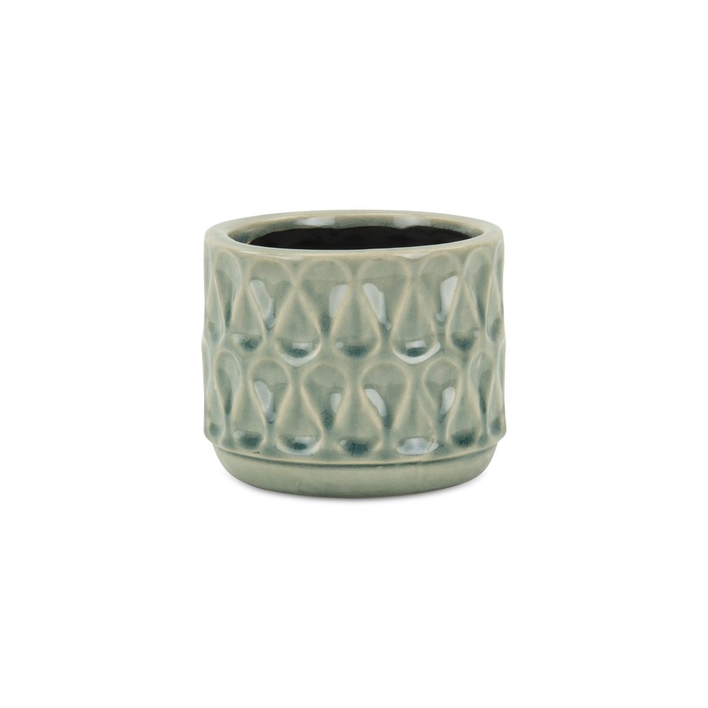 Green Ceramic 22 Ounce Geometric Round Distressed Pot Planter