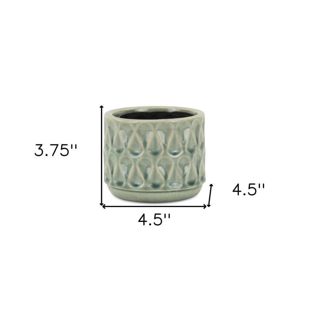 Green Ceramic 22 Ounce Geometric Round Distressed Pot Planter