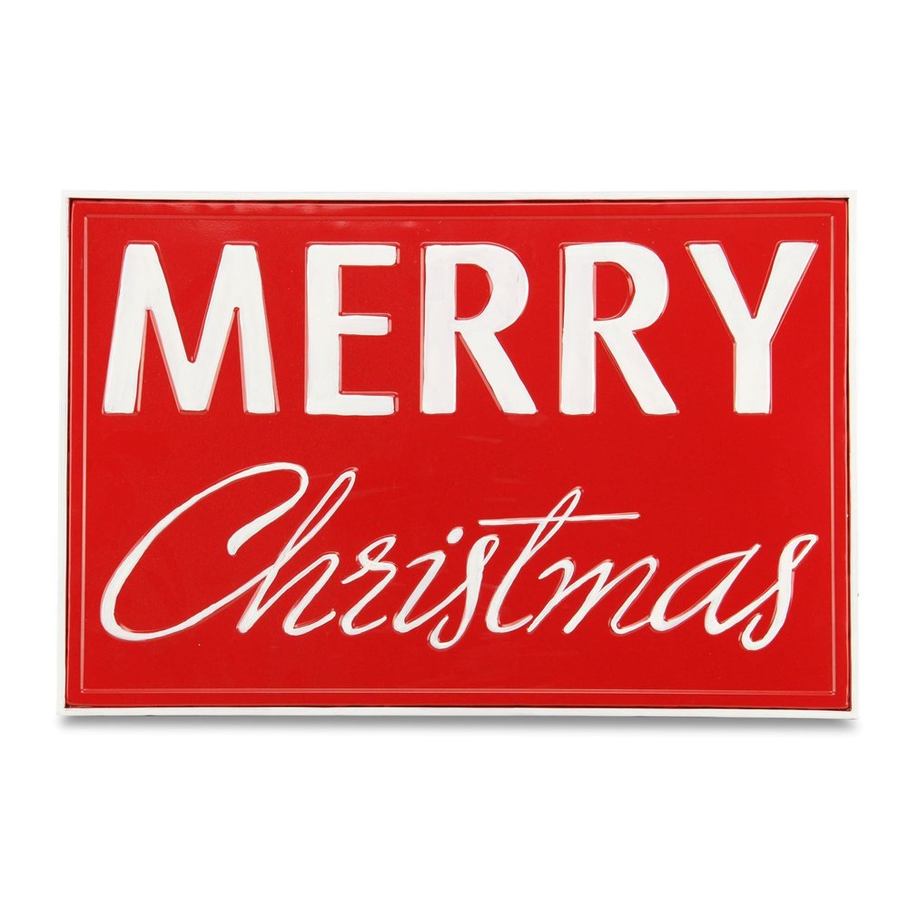 12" X 19" Red and White Handcrafted Merry Christmas Metal Wall Decor