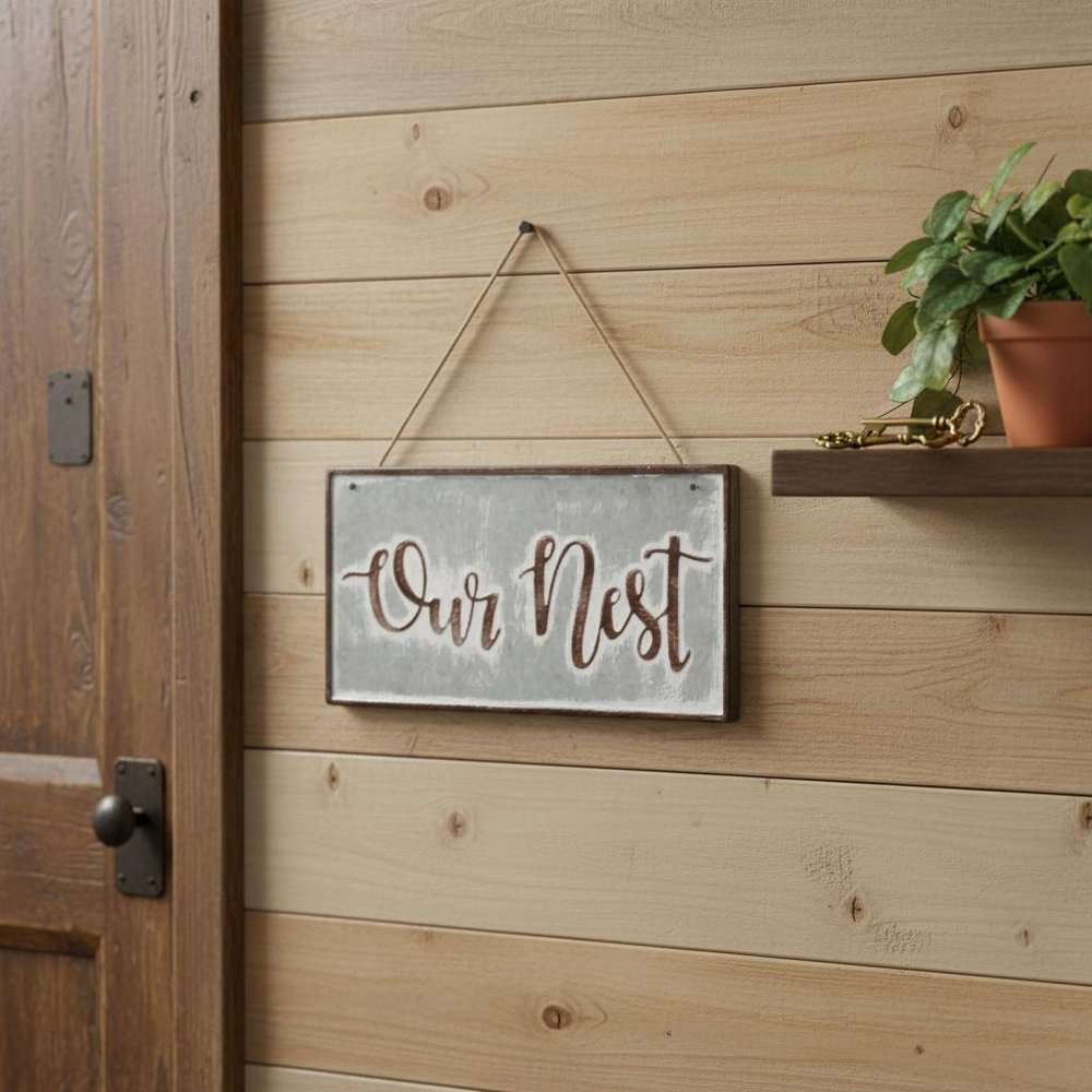6" X 12" Gray and Brown Our Nest Galvanized Metal Wall Decor