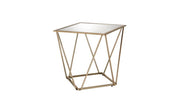 24" Champagne And Silver Glass And Metal Square Mirrored End Table