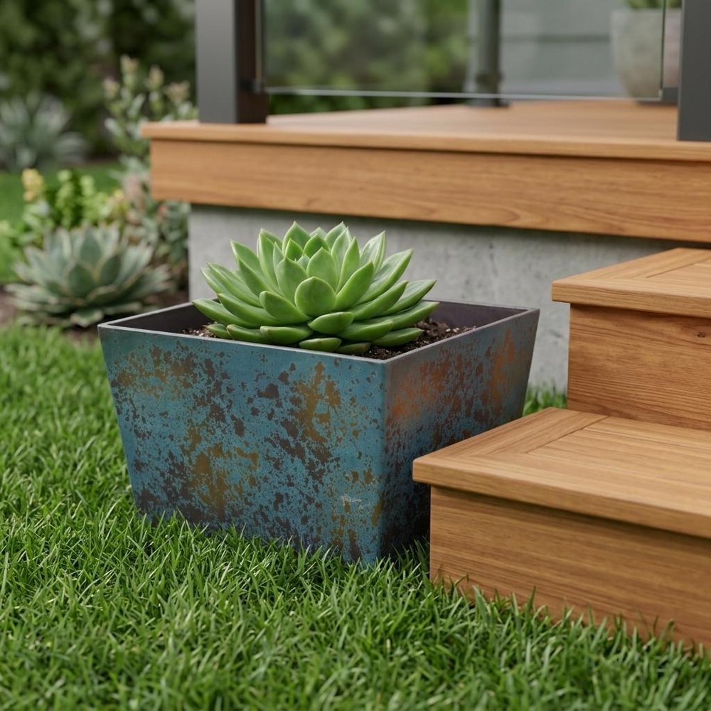 8" Blue Recycled Plastic Indoor Outdoor Rectangular Planter Box