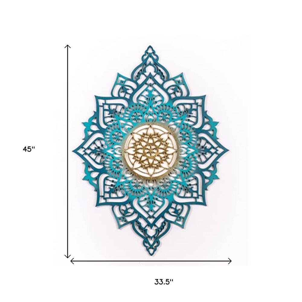 45" X 34" Turquoise Solid Wood Hanging Wall Decor