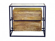 28" Natural Solid Wood and Glass Two Drawer Nightstand