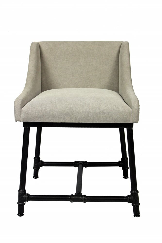 Light Gray and Black Linen Dining Arm Chair