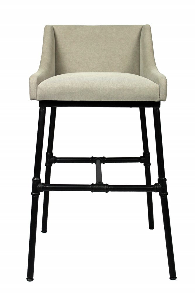 Light Gray and Black Linen Dining Arm Chair