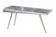 56" Silver Aluminum and Solid Wood Three Leg Console Table