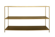 60" Brass Iron Console Table With Two Shelves