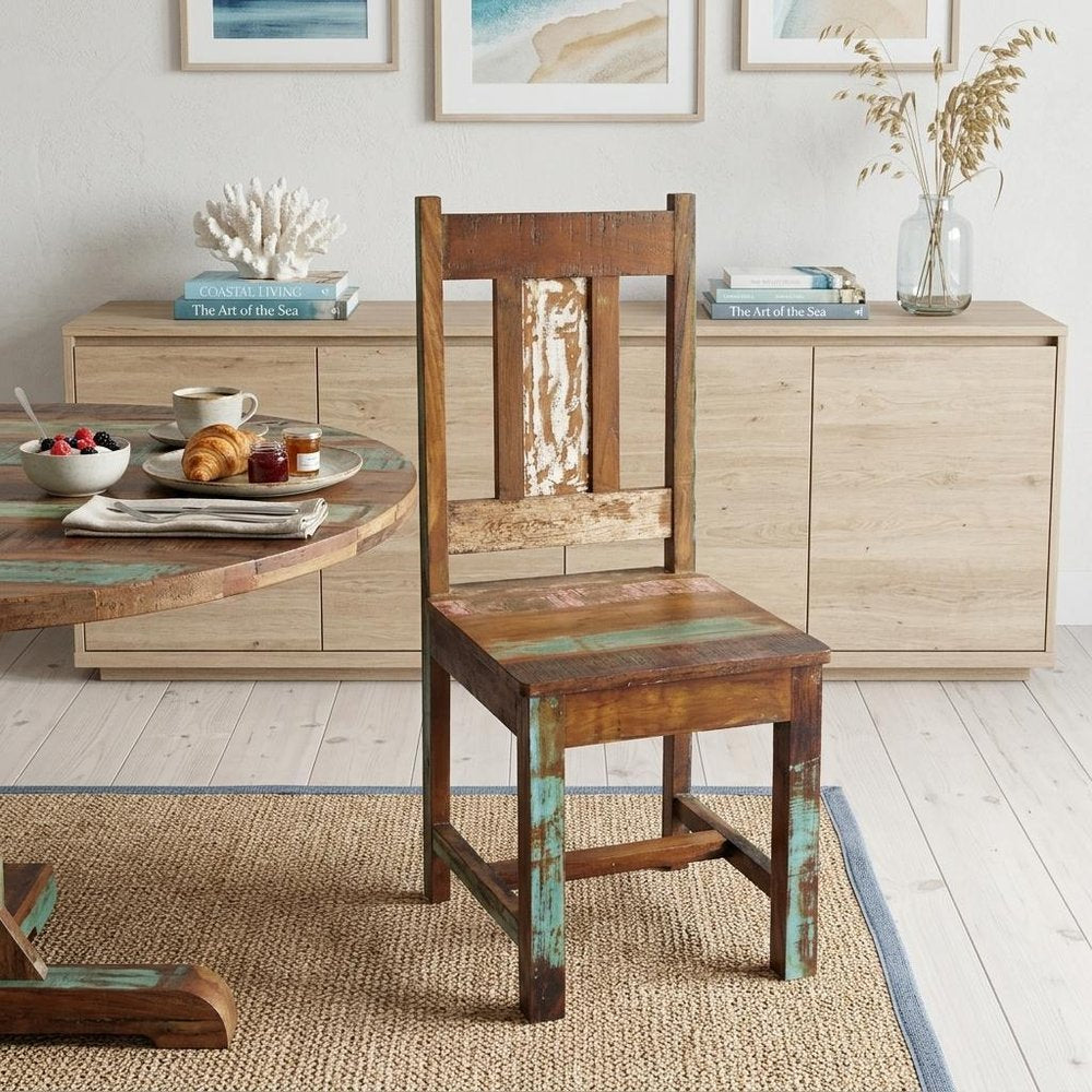 Set of Two Brown Slat Back Dining Side Chairs