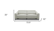 74" Gray Leather Reclining Sofa With Black Legs