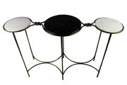 50" Black White And Gold Genuine Marble Round Six Leg Console Table