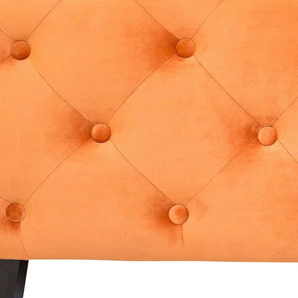 50" Orange and Dark Brown Velvet and Solid Wood Upholstered Bench