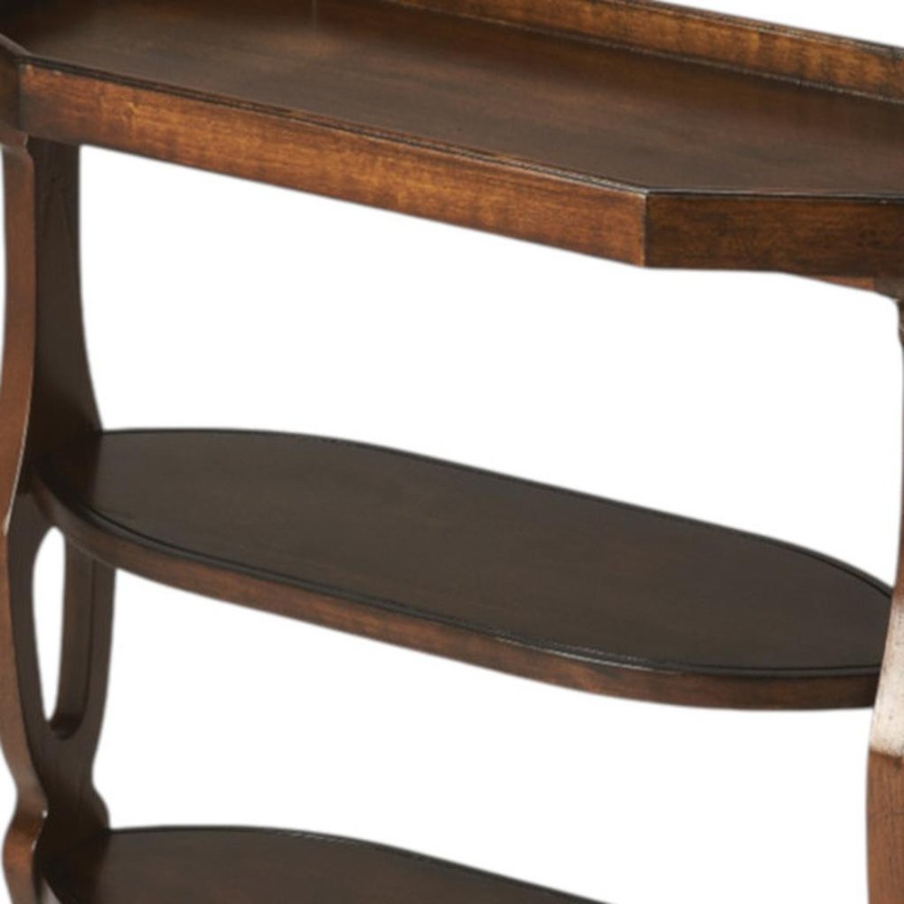 28" Dark Brown End Table With Two Shelves