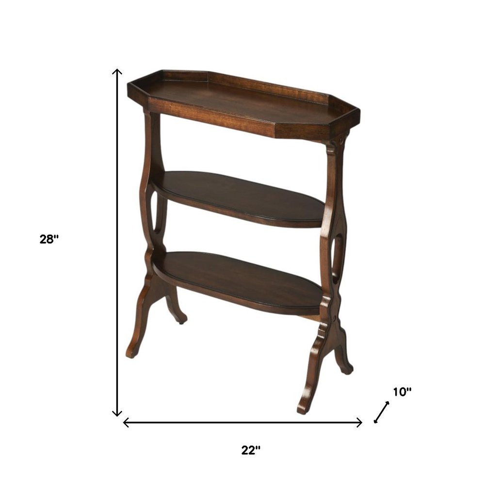 28" Dark Brown End Table With Two Shelves